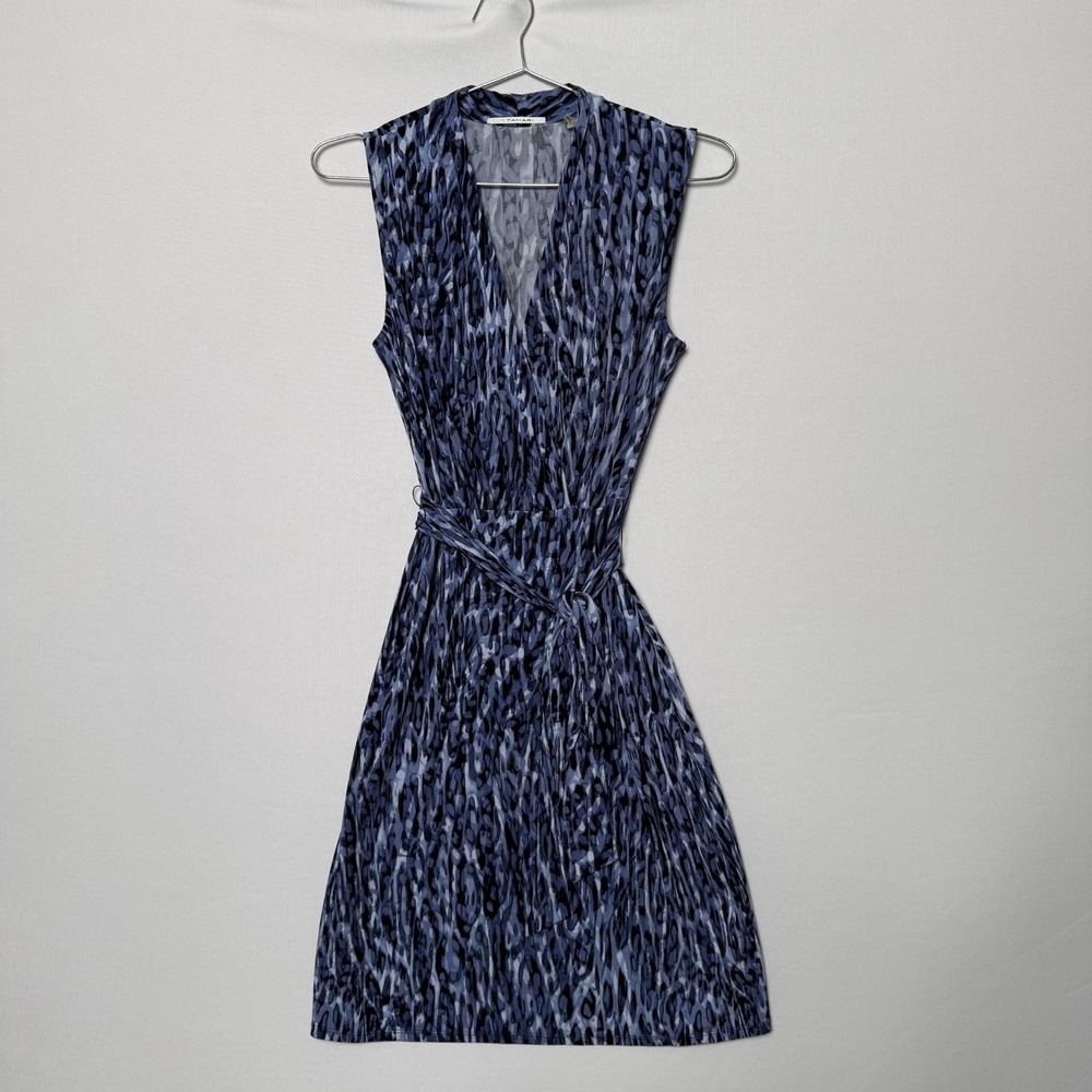 T Tahari Blue Printed Sleeveless Sheath Dress XS Tie Waist Cocktail Summer $159